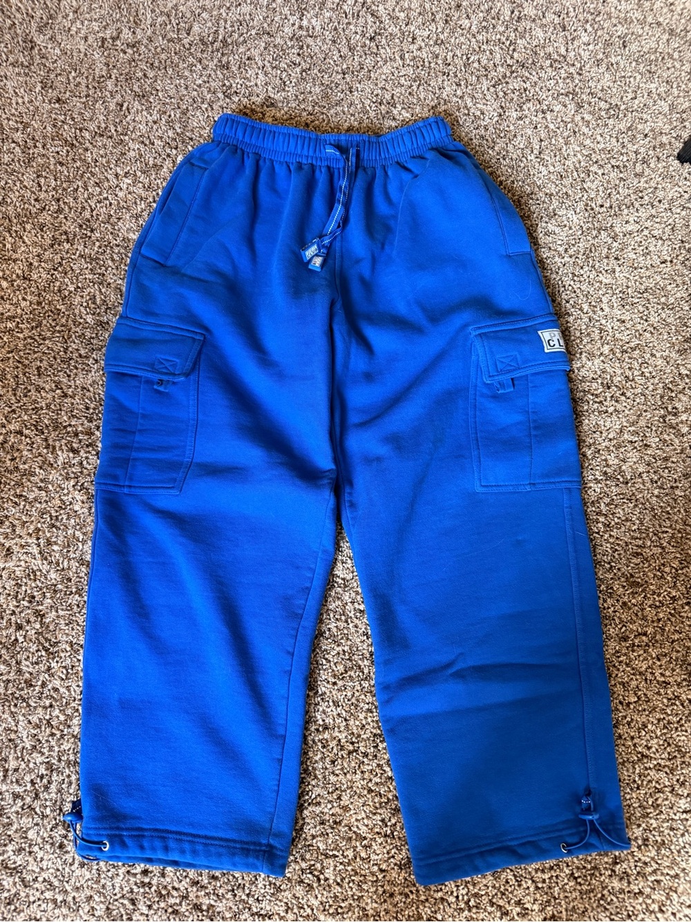 Men's Cobalt Blue Cargo Joggers with Drawstring Waist